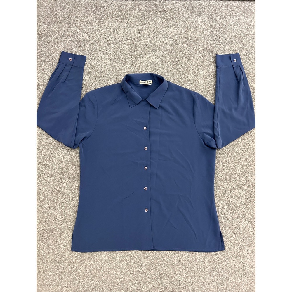 Notations Button Down Blouse Womens Medium Blue Excellent Long Sleeve 1195600
